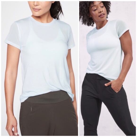 Athleta Cloudlight Hybrid Tee Mesh Ethereal Blue Size S Lighweight Tencel Modal - Picture 1 of 9